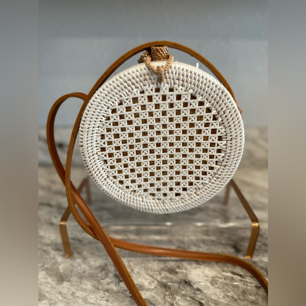 Anthropology white Rattan round Bag